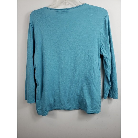 Chicos Blue 3/4 Sleeves Top Lace Overlay Size 1 med - Picture 4 of 8